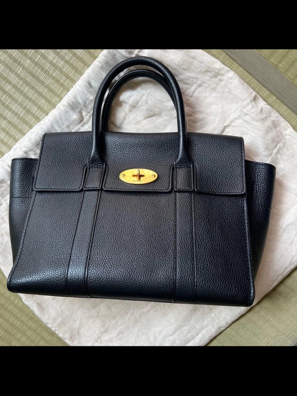 Mulberry Black Leather Bayswater Satchel with Gold Turn-Lock